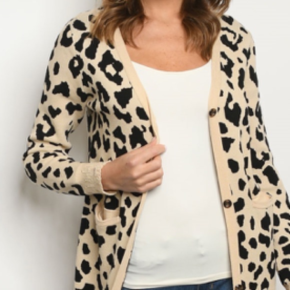 ❄️KHAKI ANIMAL PRINT SWEATER CARDIGAN - Picture 4 of 5